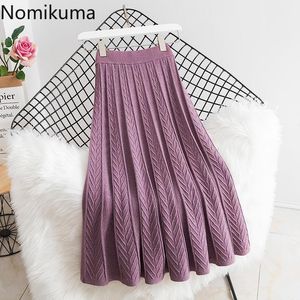 Nomikuma Women Autumn Winter Knitted Skirts Korean High Waist A-line Twisted Sweater Dress Femme Causal Faldas Mujer 6D180 210427