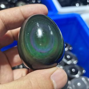 1pc Högkvalitativ Natural Rainbow Hand Skuren Obsidian Egg Mineral Reiki Healing Gemstone H1015