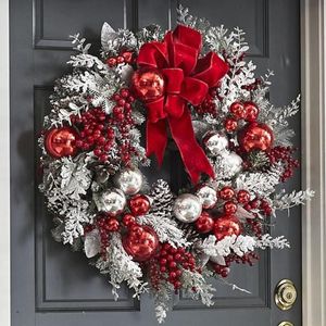 Decorative Flowers & Wreaths Christmas Front Door Garland Hanging Wreath Ornaments Artificial Xmas Banner For Window Garden Decor