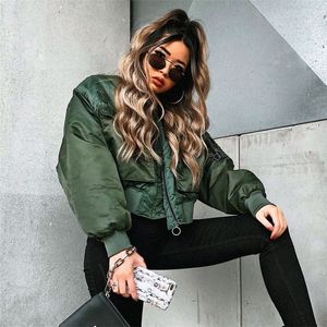 BLSQR Stilvolle Armee Grün Taschen Übergroße Jacke Mantel Frauen Mode Schal Kragen Langarm Lose Oberbekleidung Chic Tops 210430