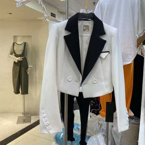 Curto Terno Jacket Feminino Primavera 2021 New Design Contraste Blusa Mulheres Plus Size Luxo T Blazers Blazers Casual X0721