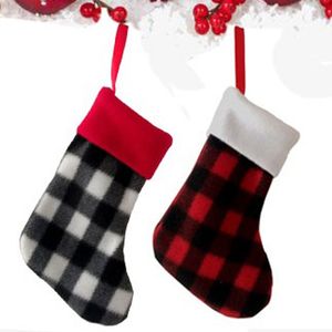 Christmas Tree Decoration Stocking Santa Claus Candy Gift Plaid Socks Children Red Black Grid Stockings Xmas Party Hanging Decor BH4925 TYJ