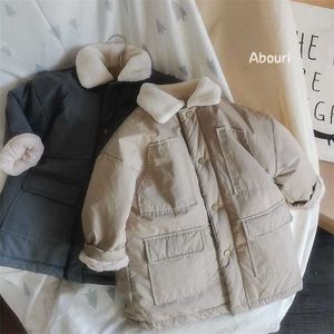 100-140 cm meninas de inverno meninos grossos quentes casaco de lã bebê crianças crianças casaco de roupa outerwear duas cores 211203