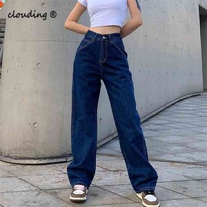 Kvinnors Jeans Y2K Wide Leg Pants Plus Size High Waisted Denim Trousers Oversized Streetwear Fashion Mom Baggy 210629