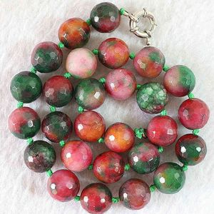 8mm 10mm 12mm fasetowany okrągły kamień naturalny Multicolor Chalcedon Jade Koraliki Naszyjnik Moda Klejnoty o 18 cali My4324