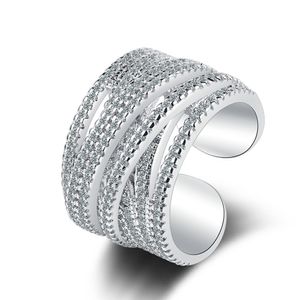 JZ396 роскошь 925 серебряные кольца женщин двойные слои наполнительные линии алмазы простые кольца регулируемые оптом фабрики прямой