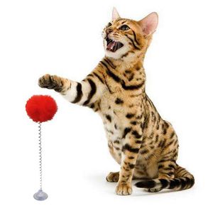 Cat Toys 3pcs Plastic Sucker Funny Plush Ball Elastic Swing Toy Spring Bell Stick Pet Kitten Self Interactive