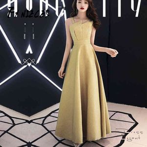 Spaghetti Strap Elegant Guld Baklösa Långa Klänningar Bröllopsfest Sommar Prom Kväll Party Gowns Sexig Maxi Dress Vestidos 210520