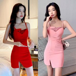 Casual Dresses Spring Summer Low-cut Dress For Women Girls Sexy Mini Tight Club Party Clothes Red Black White Pink