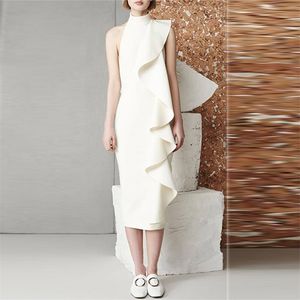 est Fashion Runway Designer Party Dress Women's Sleeveless Ruffle Stretch Bodycon 210521