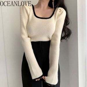 Pull Femme Hiver Square Neck Fashion Korean Autumn Winter Elegant Sweaters Women Tops Puff Sleeve Pullovers 18862 210415