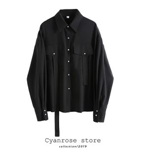 Harajuku Kobiety Bluzki Punk Streetwear Black Casual Vintage Gothic Bluzka Student Z Długim Rękawem Loose Turn Down Collar Koszula Topy 210417