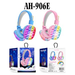 AH-906E LED Fidget Stereo Bluetooth Earphones Wireless Headset Adjustable Push Head-Mounted Headphone Decompression Rainbow