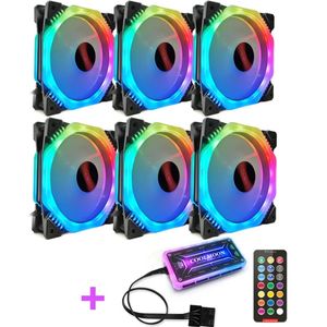 COODMOON 6PCS 120mm Multilayer Backlit RGB Datorväska PC CPU Kylfläkt med fjärrkontroll