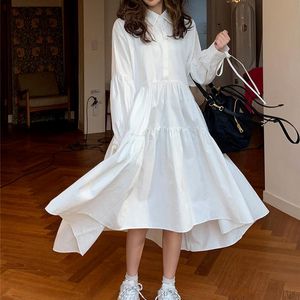 Casual Sukienki Biała Sukienka Koszula Kobiety Jesień Z Długim Rękawem Kawaii Midi Japoński Lolita Szaty Chic KPOP Alt Odzież 2022