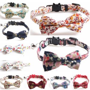 10 Colors Fashion Flower Cat Collar Breakaway with Bell and Bow Tie Adjustable Safety Kitty Kitten Set Small Dog Pet Collars Party Vacation Red