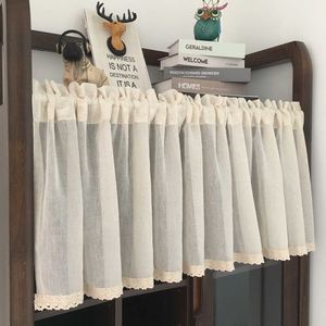 Rustic style Half Curtain For Kitchen Beige Cotton Linen Cabinet Door Tulle Short Curtain Home Bar Coffee Shop Decor Custom Made 210712