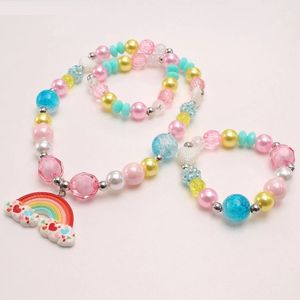 Braccialetti con collana di perline colorate per ragazze per bambini con braccialetti elastici fai-da-te con ciondolo arcobaleno per set di gioielli per bambini regalo