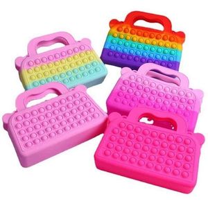 Fidget giocattolo push bolla borse borse ragazze borsa a mano sensoriale semplice tote tote zipper portafoglio borsa arcobaleno cravatta colorante in silicone lavaggio trucco cosmetico tracolla sacchetti