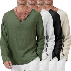 T shirts voor heren plus size XL tuniek heren shirt zachte effen kleur linnen basic casual lange mouw V hals shirts Mannen zomer lente losse tops