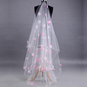 Düğün Peçe Yıldızları toptan satış-Gelin Veils Miara l Gelin Pembe Sopa Petal İplik Yıldız Uzun Sargı Kenarını Amerika Birleşik Devletleri Ağ Düğün Toptan için