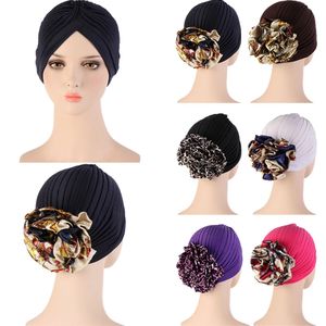 Trendy Müslüman Başörtüsü Bonnet Hint Şapka Arap Türban Kap Katı Büyük Çiçekler Kadınlar Için Başörtüsü Kapaklar İslam Kafa Wrap Turbantes Moda