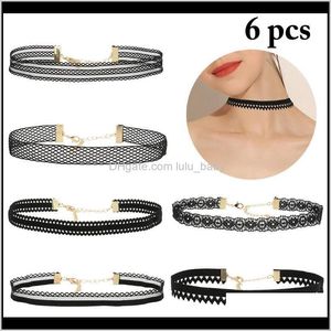 Naszyjniki Wisiorki Biżuteria6PC Collares Sexy Gothic Chokers Crystal Black Koronki Naszyjnik Naszyjnik Vintage Kobieta Choker Steampunk Biżuteria Drop