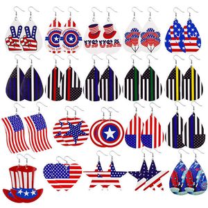 Patriottico 4 luglio bandiera americana cuore stampato orecchini in pelle orecchini bandiera giorno dell'indipendenza cappello 2021 X0709 X0710