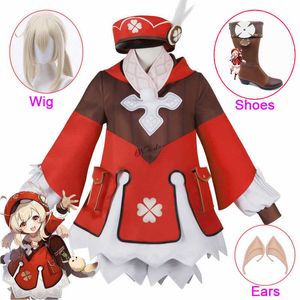 Game Genshin Impact Klee Cosplay Costume Shoes Wig Anime Kawaii Dress Women Party Halloween Christmas Costumes Y0903