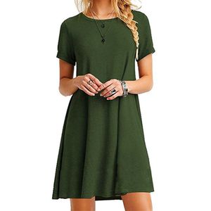 Kvinnor Sommar Casual Boho Beach Klänningar Kvinnor O-Neck Party Sommar Klänning Kortärmad Lös Mini Klänning Mini Swing T-Shirt Dress