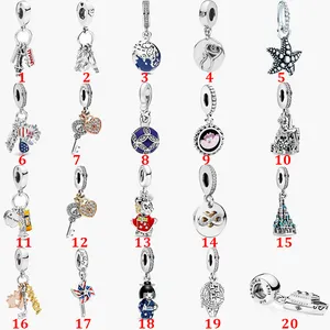 Fine jewelry Authentic 925 Sterling Silver Bead Fit Pandora Charm Bracelets Rotating Pinwheel Boat Love Heart Key Style Safety Chain Pendant DIY beads