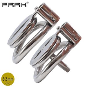 FRRK Flat Male Chastity Cage with Allen Key Bondage Belt Steel Penis Rings Small Metal Cock-Lock Intimate BDSM Sex Toys for Men 211129