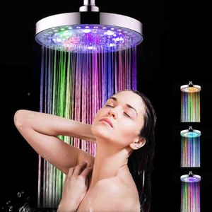 8 inch RGB LED Light Shower Head Round Automatic Changing Water Saving Rain High Pressure Bathroom Rainfall Shower H1209