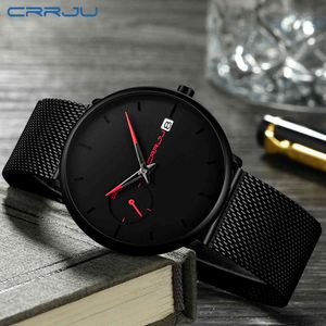 Mens Watches CRRJU Simple Date Top Brand Luxury Waterproof Sport Watch Men Ultra Thin Dial Quartz Watch Casual Relogio Masculino 210517