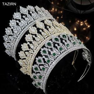 Najnowsze Wysokie korony Luksusowe CZ Tiaras Akcesoria ślubne Kobiety Cyrkon Biżuteria Queen Party Headdress Najlepsze prezenty Trendy Headband X0625