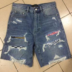2021 Yaz Son Liste Lüks Tasarımcı Kısa Mens Kot Klasik Pembe Şerit Am-Jeans Baskı Floresan Denim Moda Delik Gözyaşı Tasarım En Kaliteli