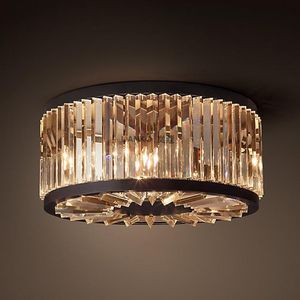 American Retro Crystal Ceiling Lamp Modern Minimalist Round Creative Bedroom Room Living Study Lamps Lights