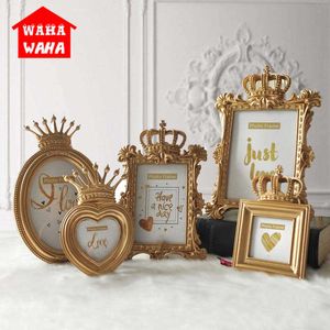 Europeisk Golden Crown Po Frame Creative Resin Bild Skrivbordsram Lyxig Po Frame för Wedding Home Dekorativa Presentkort SH190918