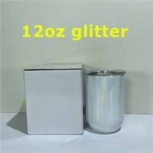 12oz Sublimação Reta Glitter Glitter Vidro Copo de Vidro Duplo Wall Isolado Copos de Calor Transferência de Aço Inoxidável Garrafas de Água de Aço Canecas por Air A12