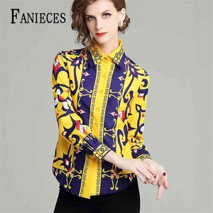 Retro Pattern Blouse Women Long Sleeve Floral Striped Printed Shirts Colorful Elegant Office ladies Tops Work Wear Camisas Mujer 210520