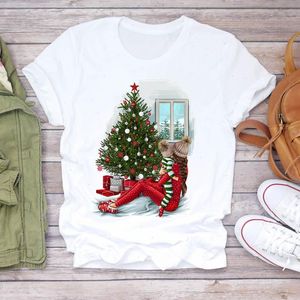 Kadın Karikatür Tatil Tee Anne Hayat Mama Ağacı 90 s Merry Christmas Baskı Bayan T-Shirt Üst T Gömlek Bayanlar Grafik Kadın