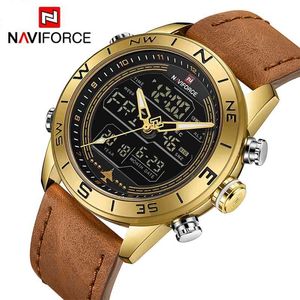 Naviforce Watches Mens Gold Fashion Male Wrist Watch Sport Analog LED Digital Watch Men Leather Quartz Cloartz Masculino 210517