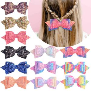 Bebek kızlar yay parıltı barrettes çocuklar paillette saç tokaları klipler metal dişlerle klips butik yaylar parlak saç aksesuarları 5 inç yl141