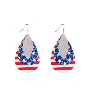 Independent Day Stars and Stripes Leather Teardrop Earrings Festivals American Flag Leather Wather Drop Earrings for Women Q0709