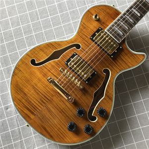 Hochwertige Custom Shop Tabak-E-Gitarre, halbhohler Korpus mit F-Loch