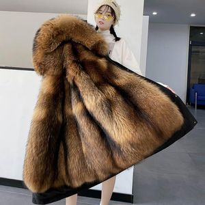 Women's Fur & Faux 2021 Winter For Super Warm Parka Liner Detachable Coat Mid-length Over-the-knee Hooded