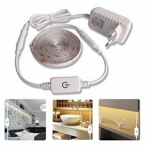 5m LED Light Strip impermeável 2835 Fita Quente Branco LEDs Strips DC 12V Dimmable Touch Sensor Interruptor para Quarto Gabinete Lâmpada de Cozinha D2.0