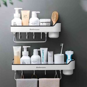 ONEUP Corner Bathroom Shelf Wall Mounted Shampoo Shower Shelves Holder Storage Rack Organizer Towel Bar Accessories 210423