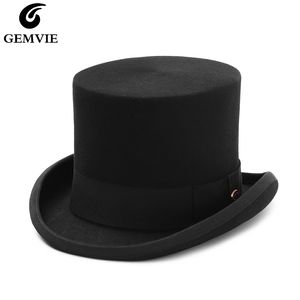 5.4 inç 100% Yün Keçe Erkekler Için Üst Şapka / Kadın Silindir Şapka Topper Mad Hatter Parti Kostüm Fedora