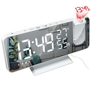 Mrosaa LED Digital Alarm Clock Watch Table Orologi da tavolo elettronici USB Wake up FM Radio Time Projector Funzione Snooze 3 colori 210804